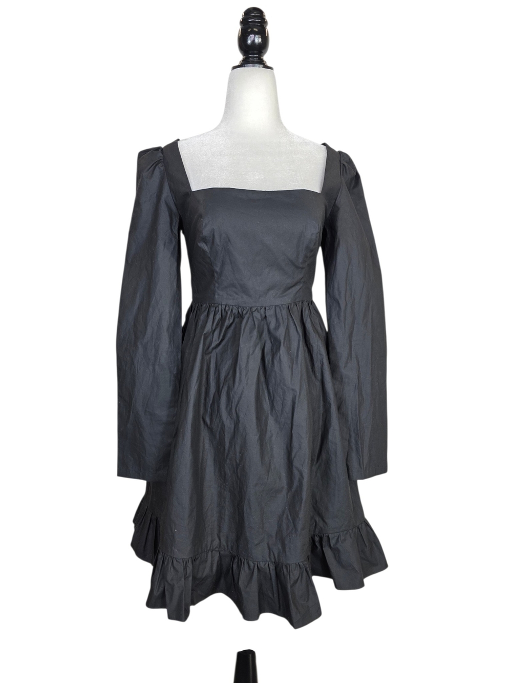 Matilda London Whimsigoth Punk Square Neck Black Long-Sleeve Ruffle-Hem Dress - Picture 1 of 7